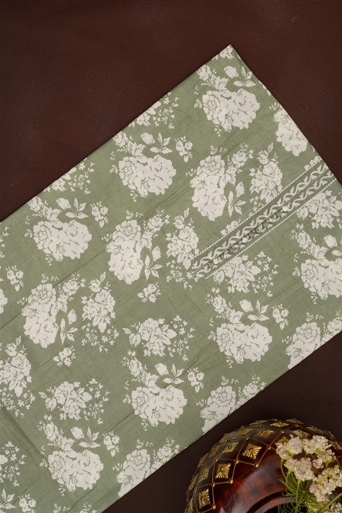 Printed Cotton Light Olive Green DressMaterial
