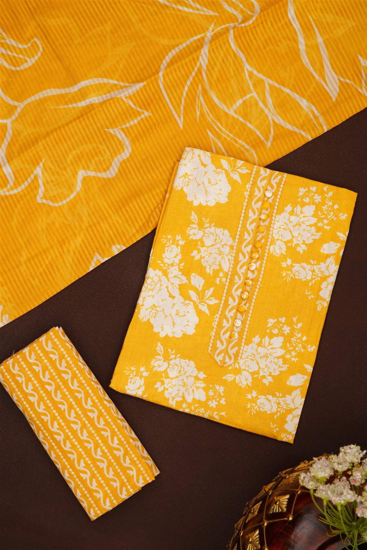 Printed Cotton Yellow DressMaterial