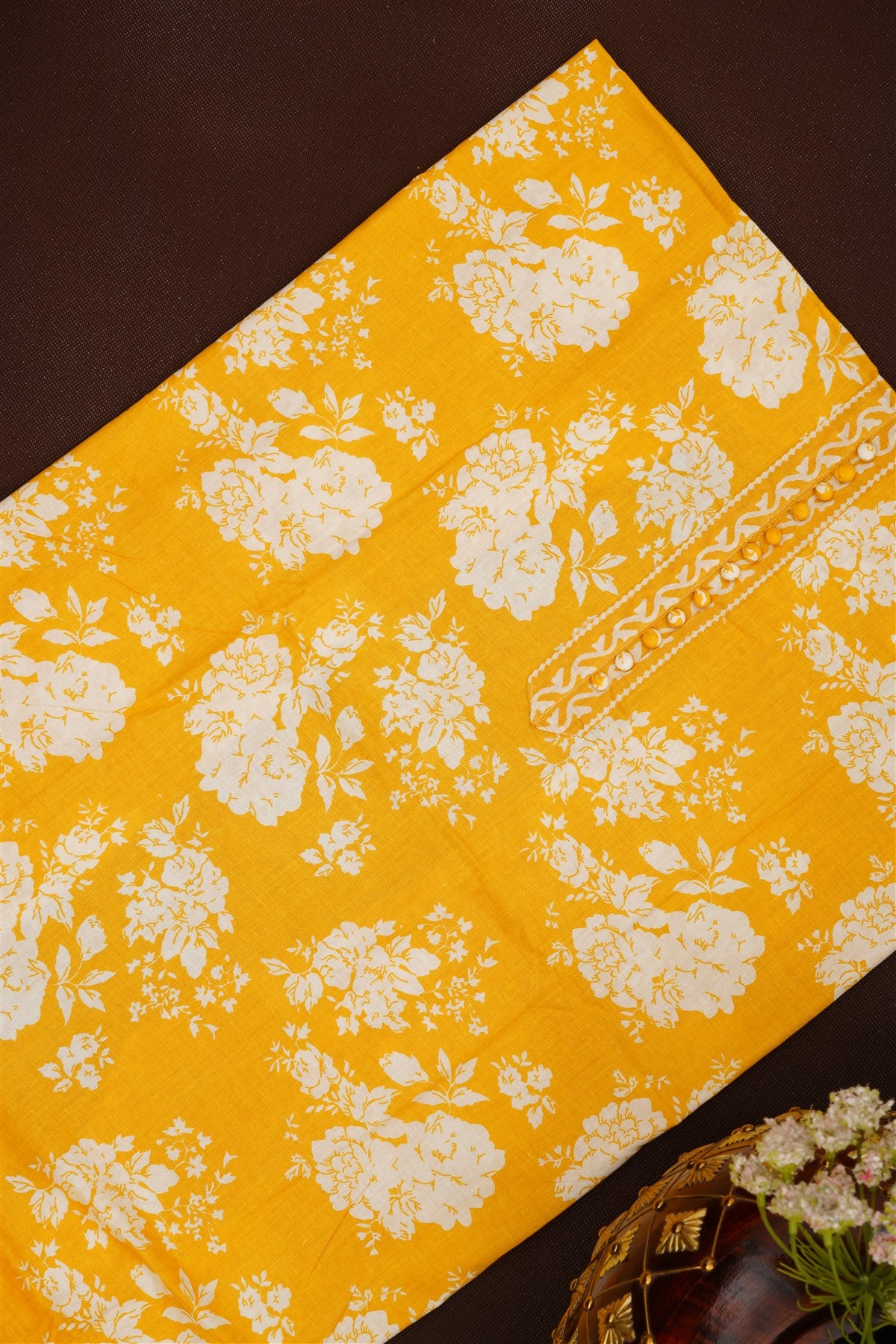 Printed Cotton Yellow DressMaterial