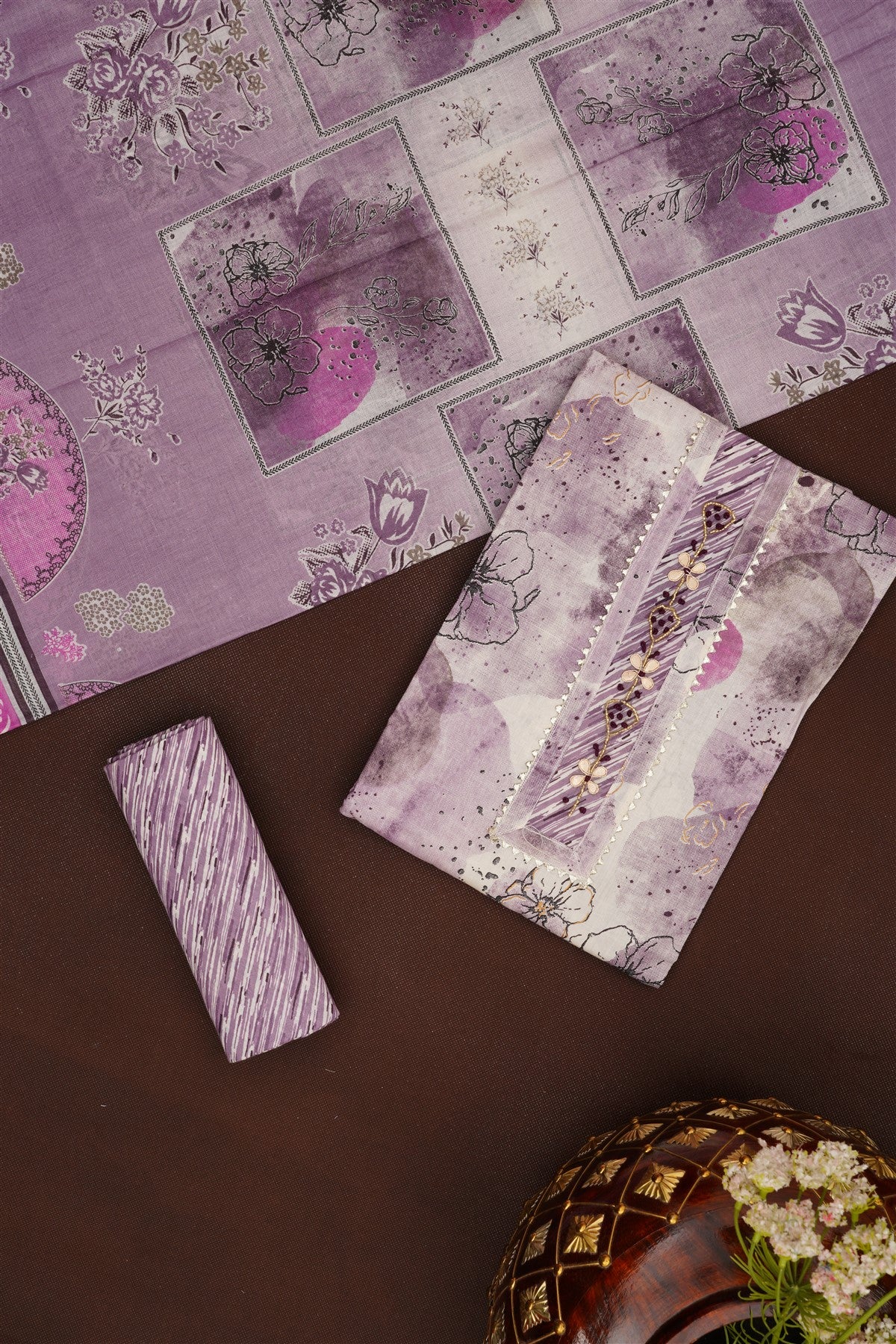 Printed Cotton Lavender DressMaterial