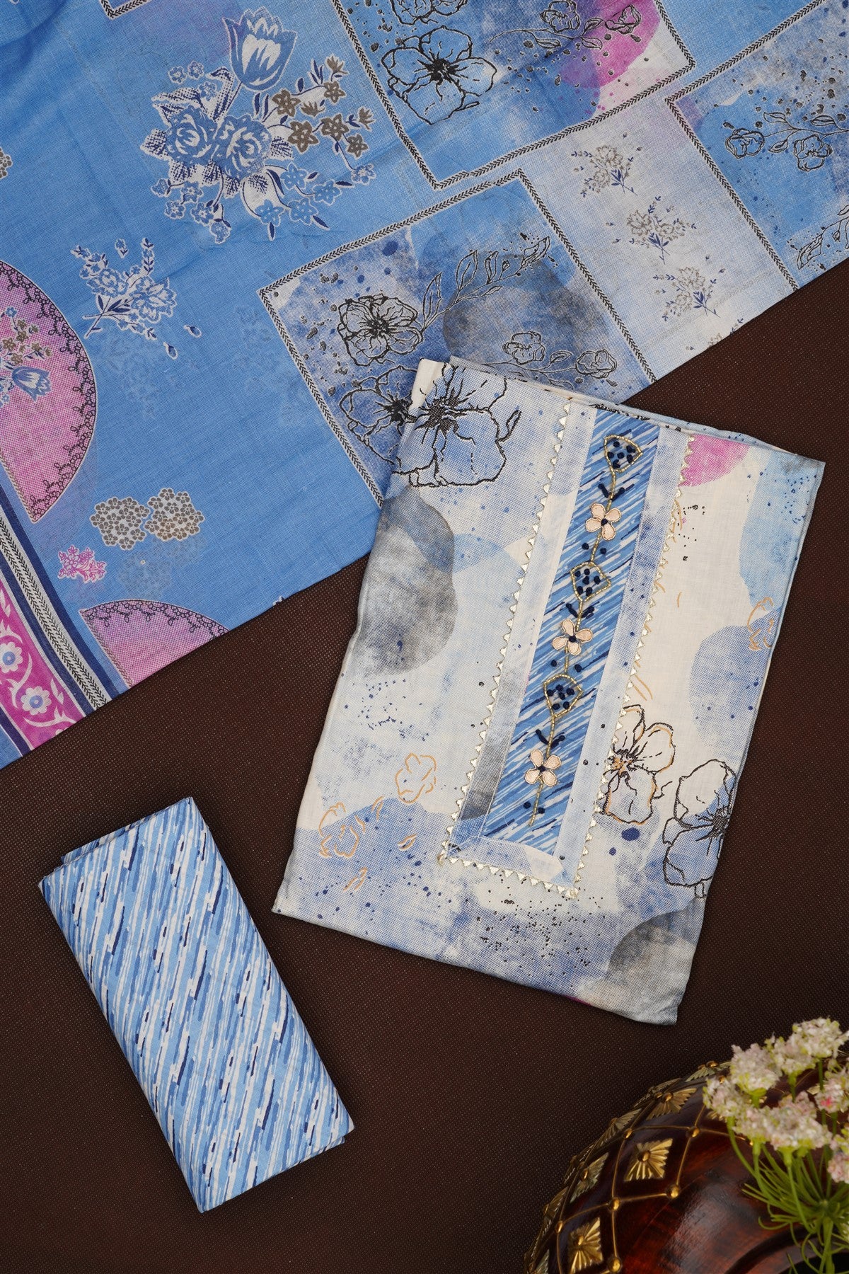 Printed Cotton Light Blue Dress Material