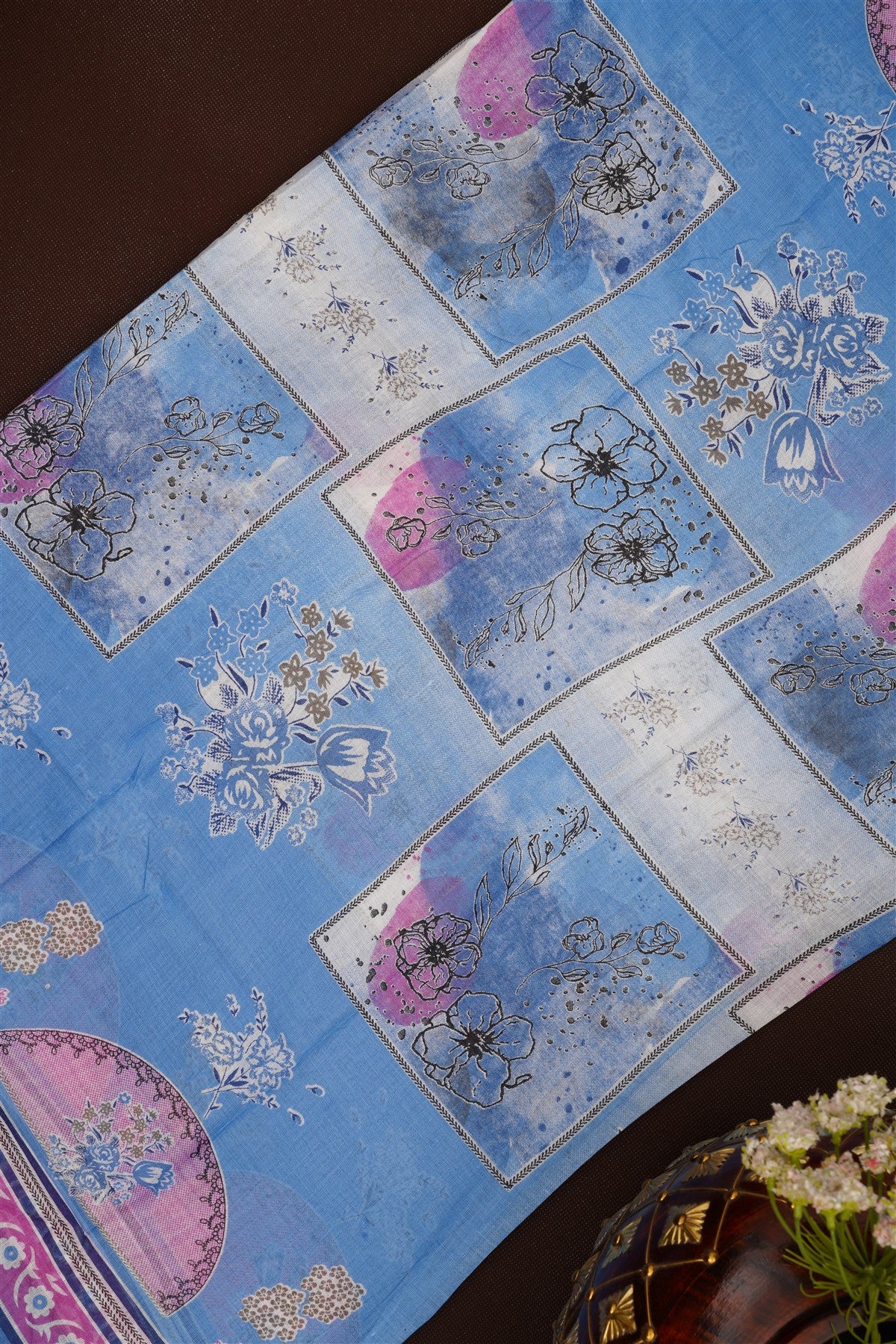 Printed Cotton Light Blue Dress Material