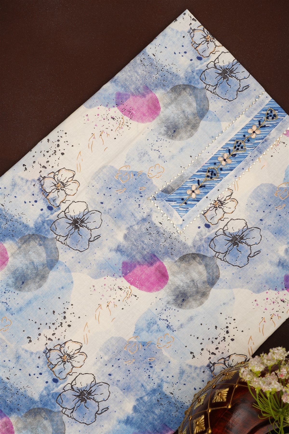 Printed Cotton Light Blue Dress Material