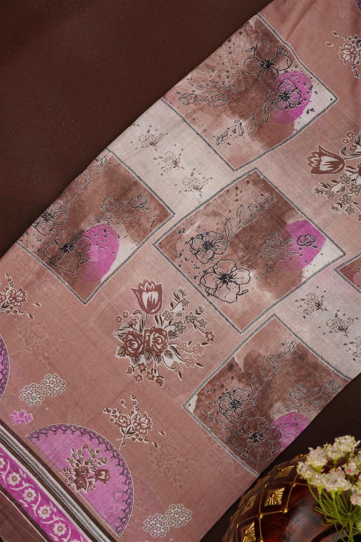 Printed Cotton Light Brown DressMaterial