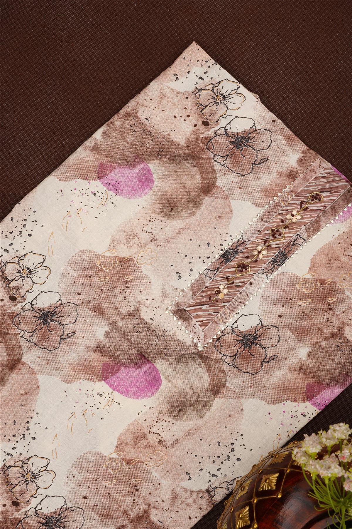 Printed Cotton Light Brown DressMaterial