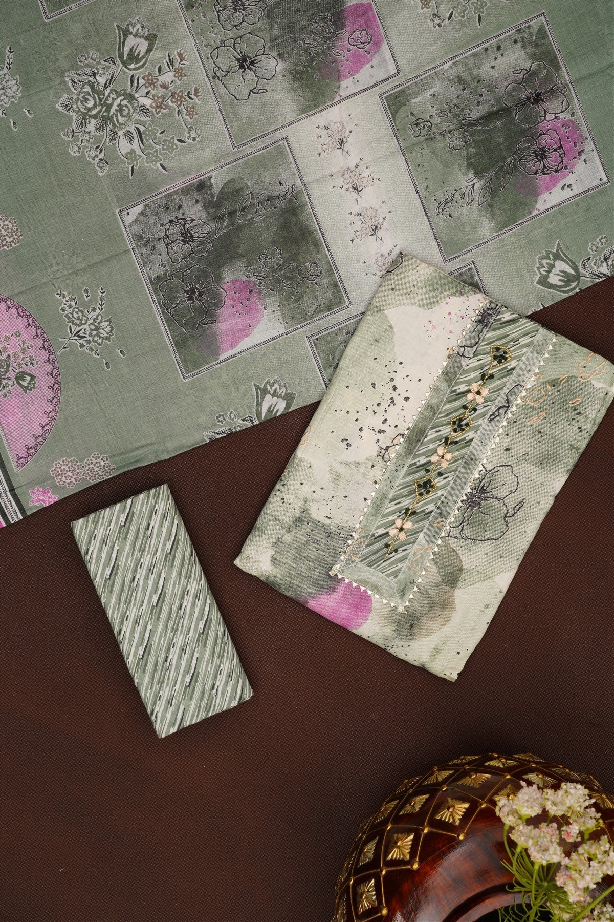 Printed Cotton Light Green DressMaterial