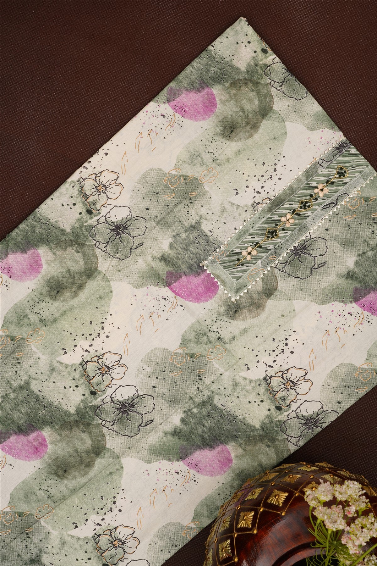 Printed Cotton Light Green DressMaterial