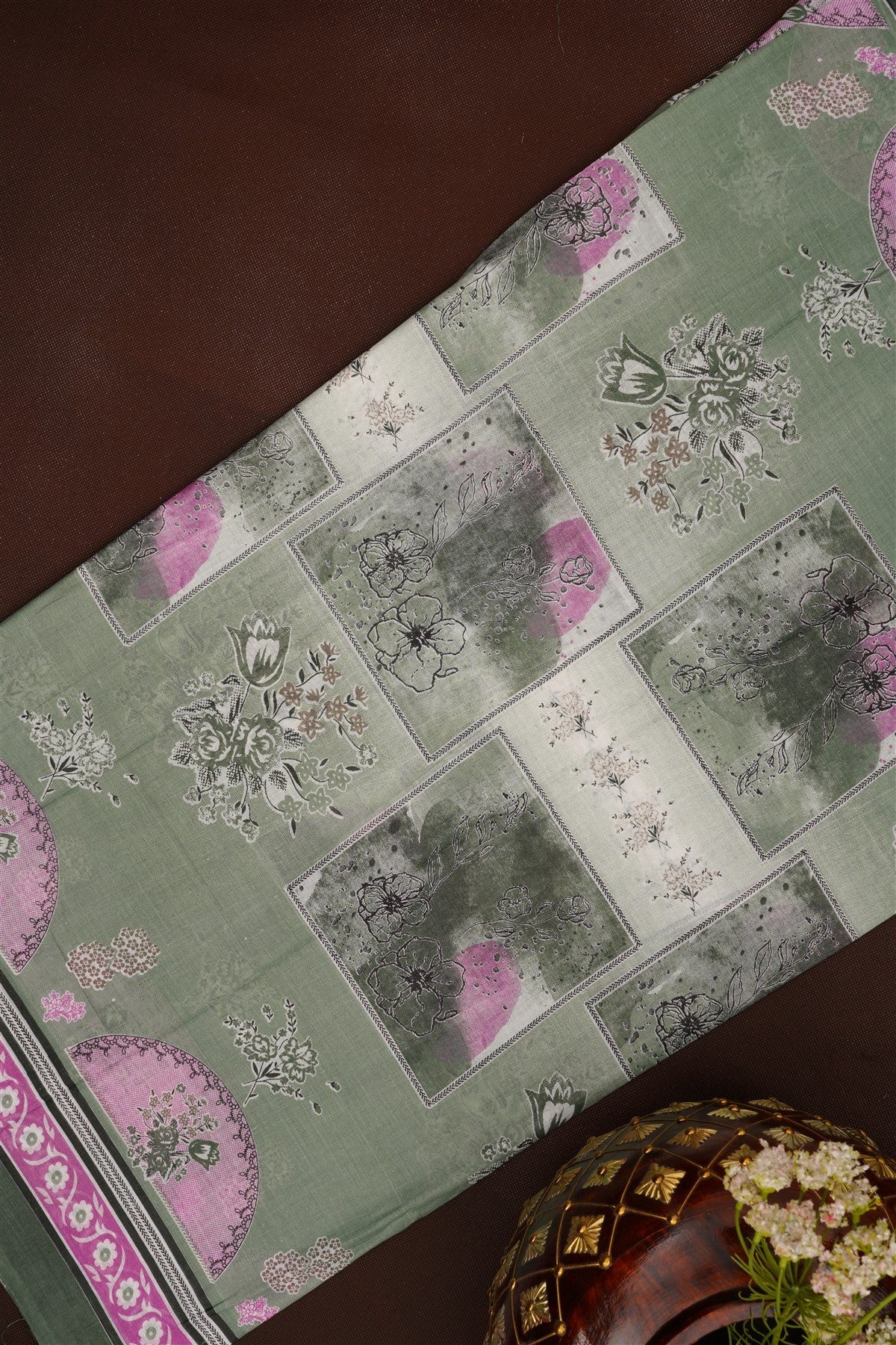 Printed Cotton Light Green DressMaterial
