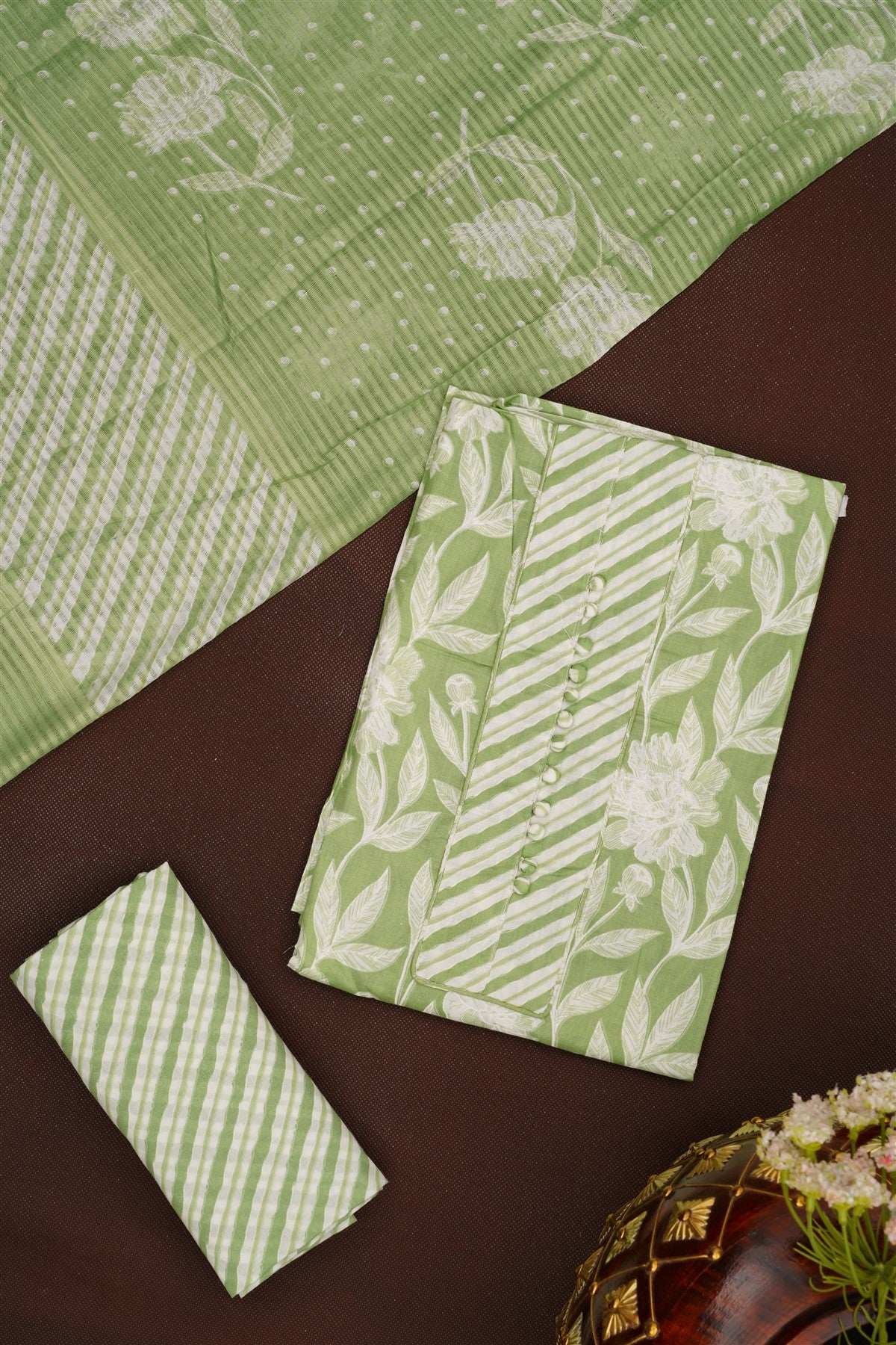 Printed Cotton Light Green DressMaterial