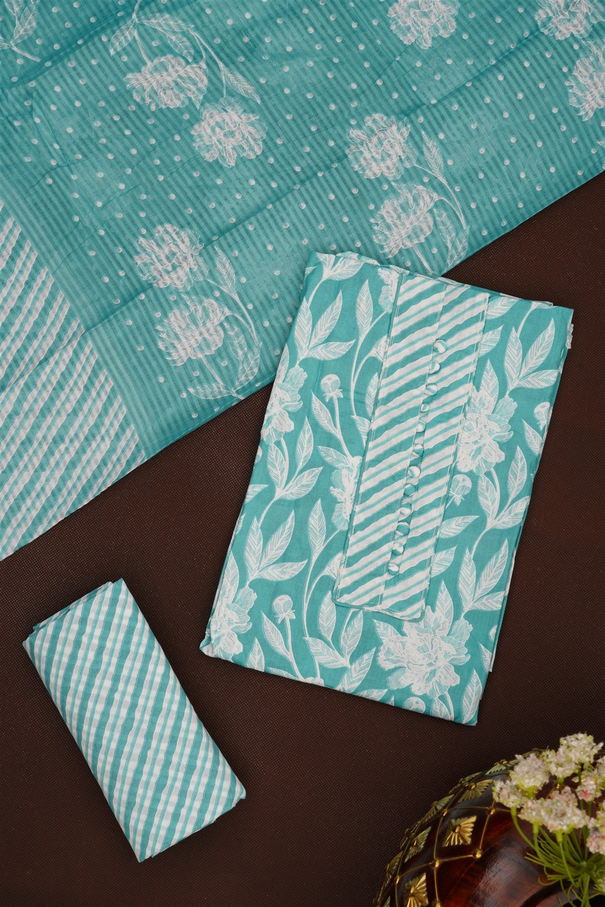 Printed Cotton Sea Blue DressMaterial