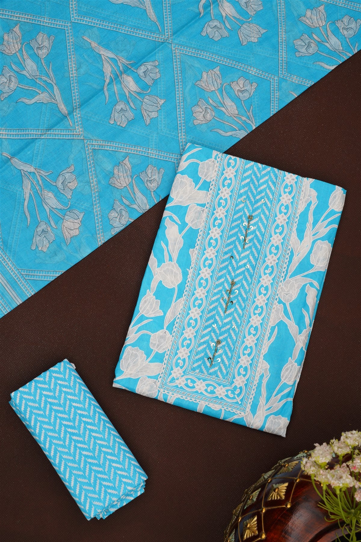 Printed Cotton Blue DressMaterial