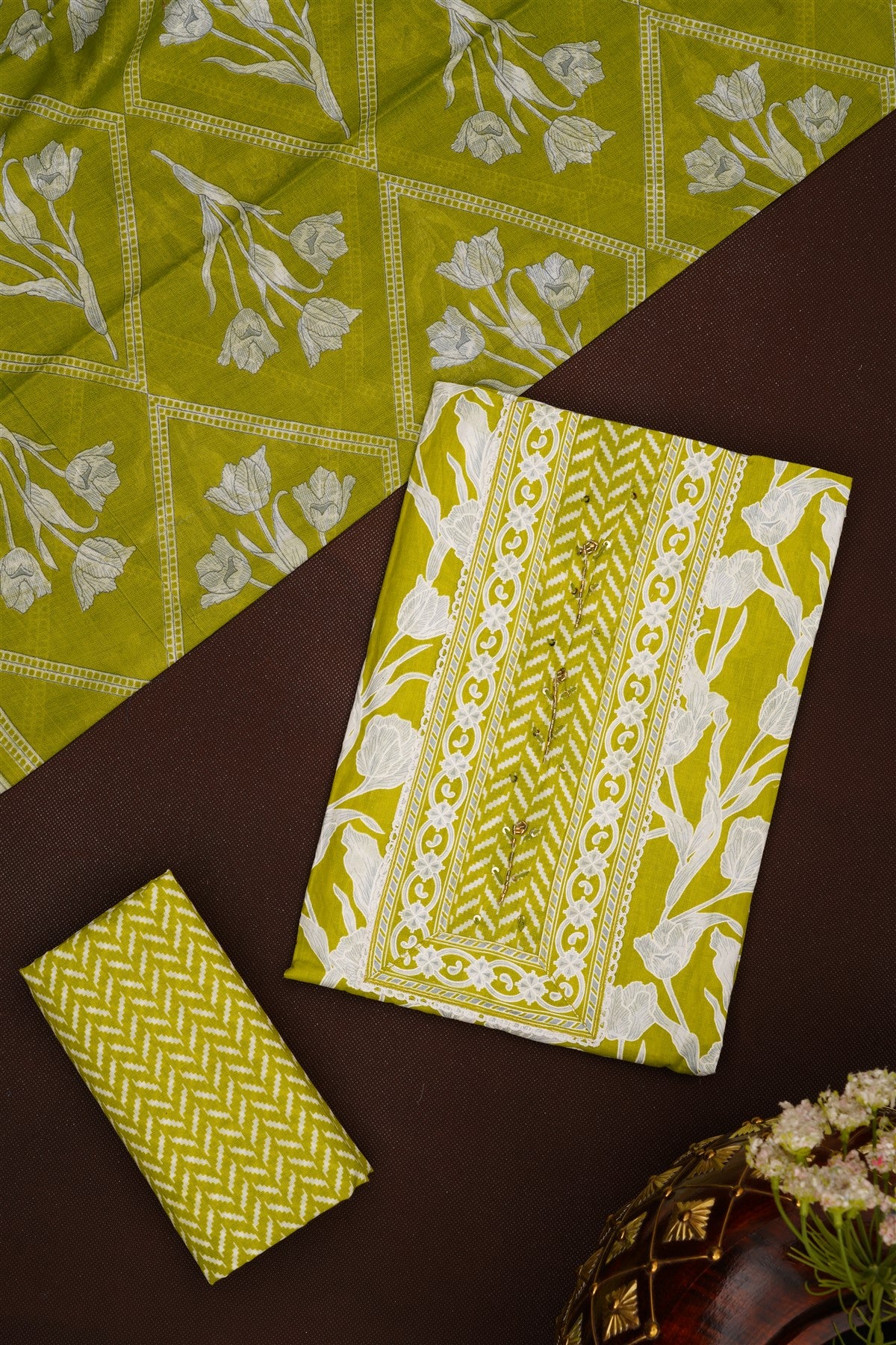 Printed Cotton Light Green DressMaterial