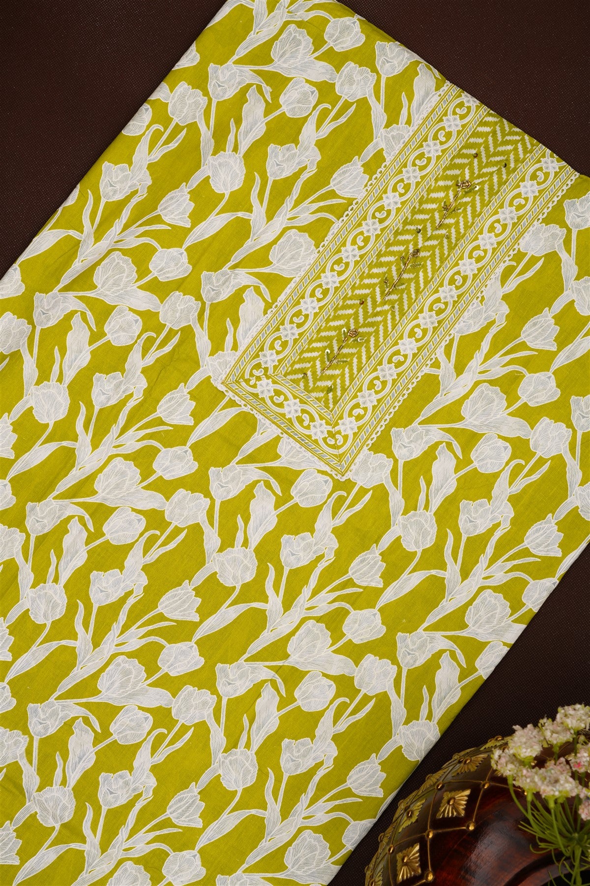 Printed Cotton Light Green DressMaterial
