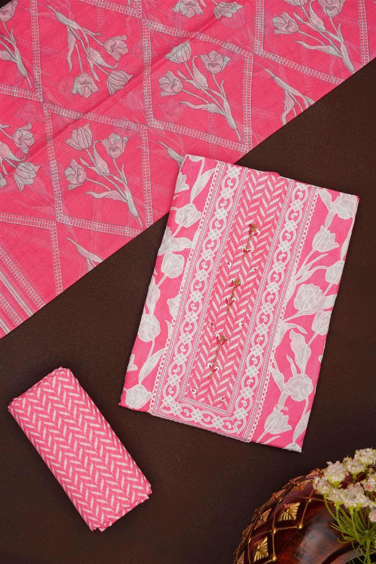 Printed Cotton Light Pink DressMaterial
