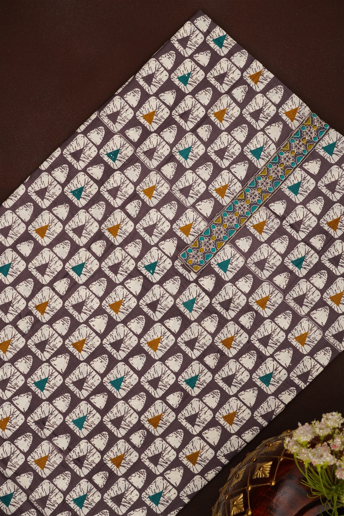 Printed Cotton Dark Grey DressMaterial