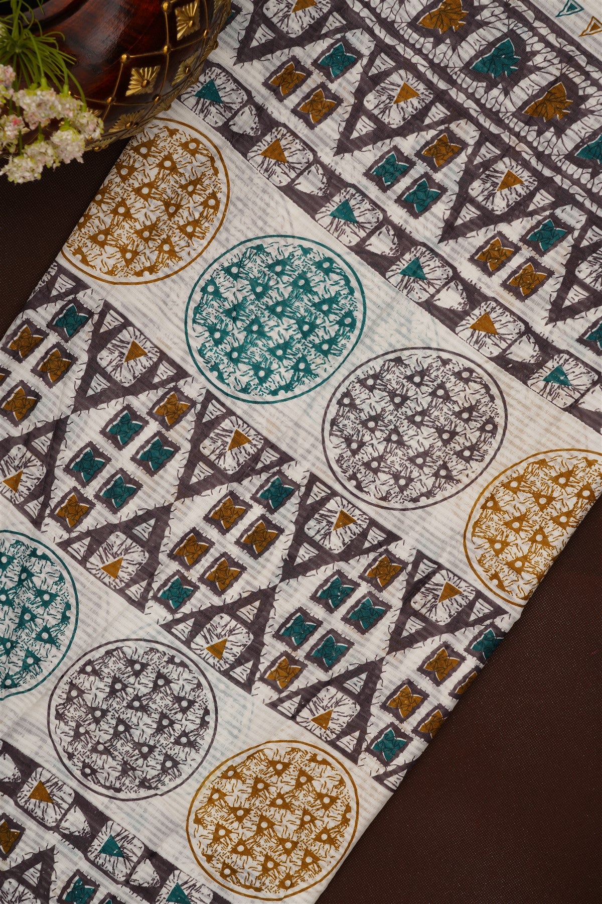 Printed Cotton Dark Grey DressMaterial