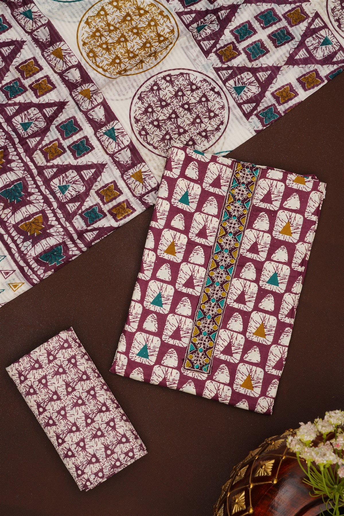 Printed Cotton Dark Purple DressMaterial