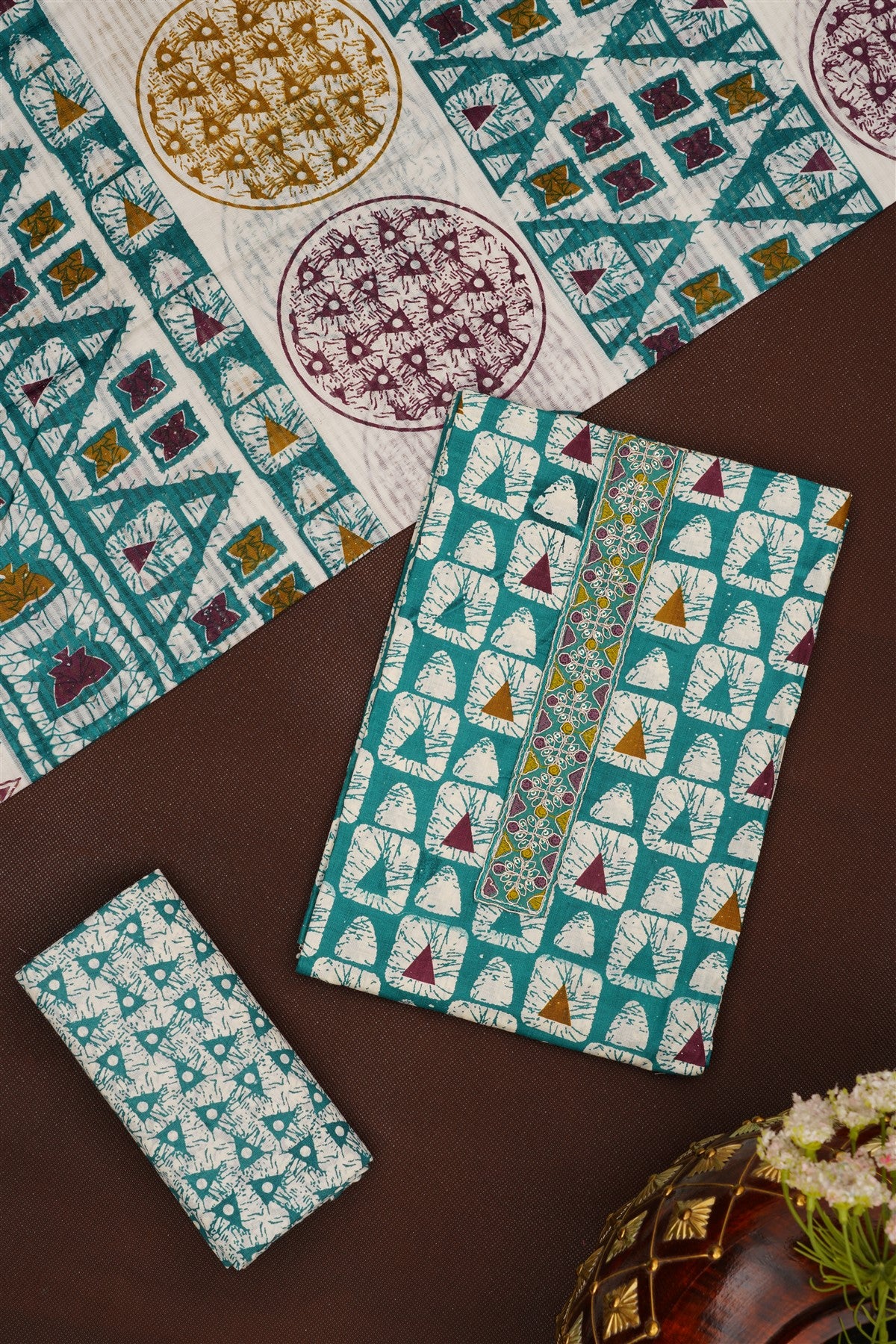 Printed Cotton Teal DressMaterial