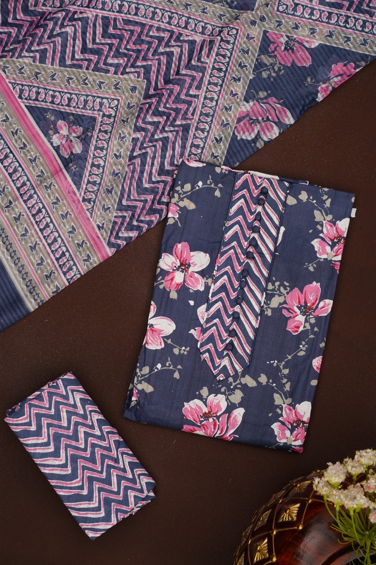 Printed Cotton Navy Blue DressMaterial
