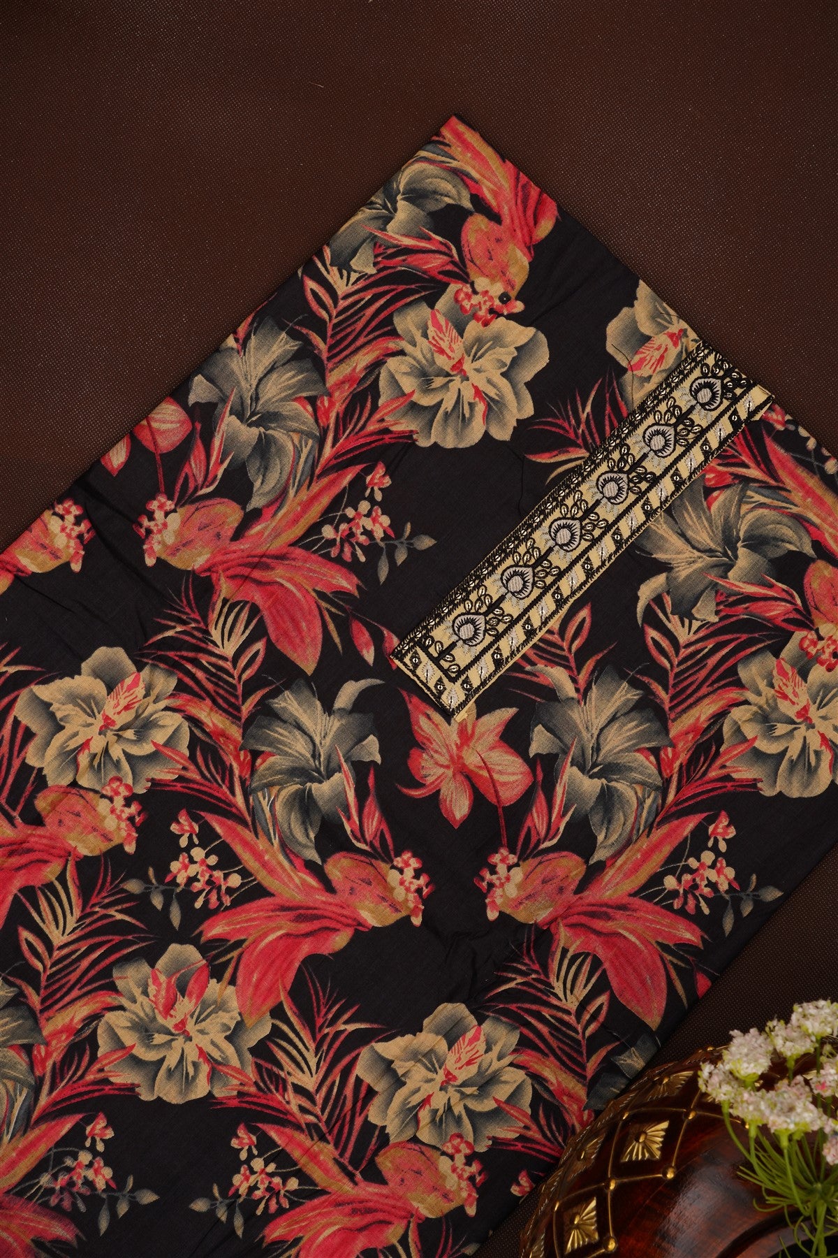 Printed Cotton Black DressMaterial