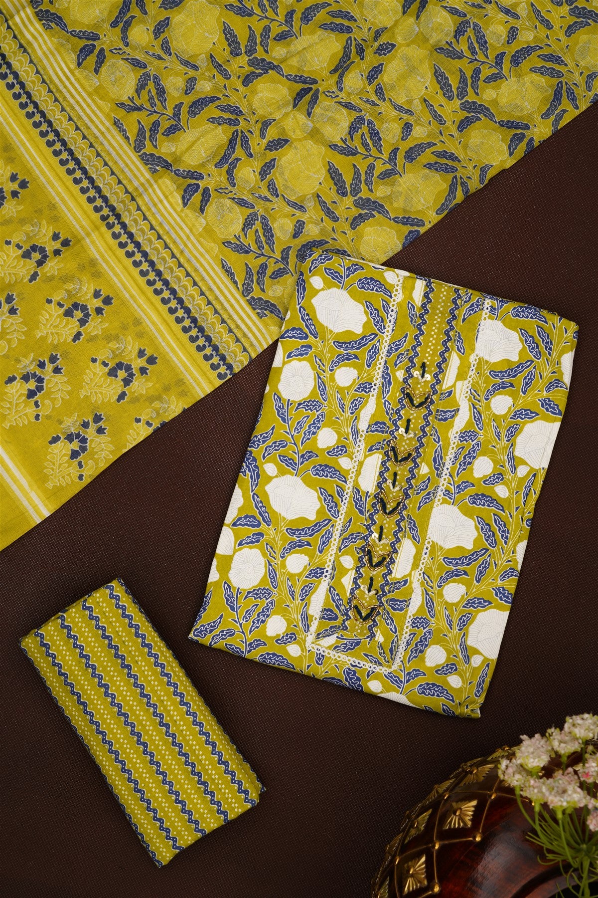 Printed Cotton Light Green DressMaterial