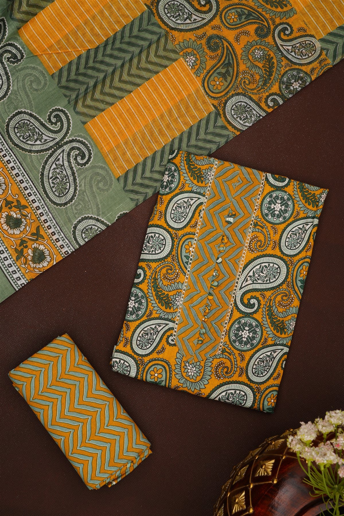Printed Cotton Mustard DressMaterial