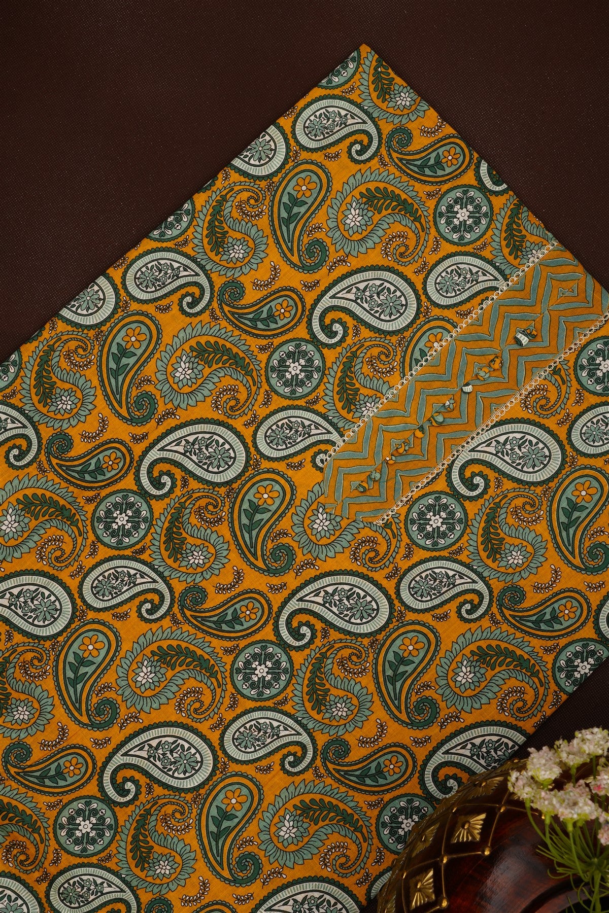 Printed Cotton Mustard DressMaterial