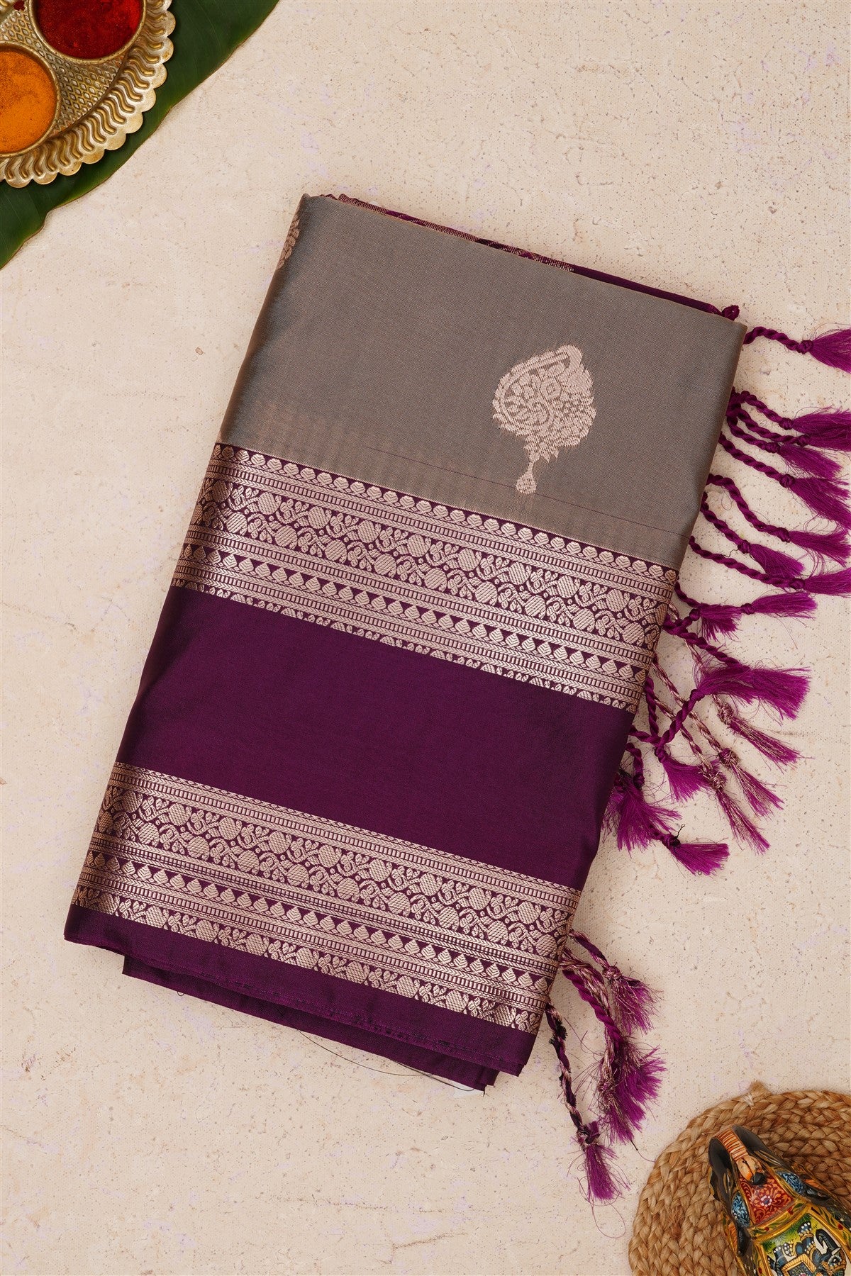 Fancy Vintage Soft Silk Grey Saree