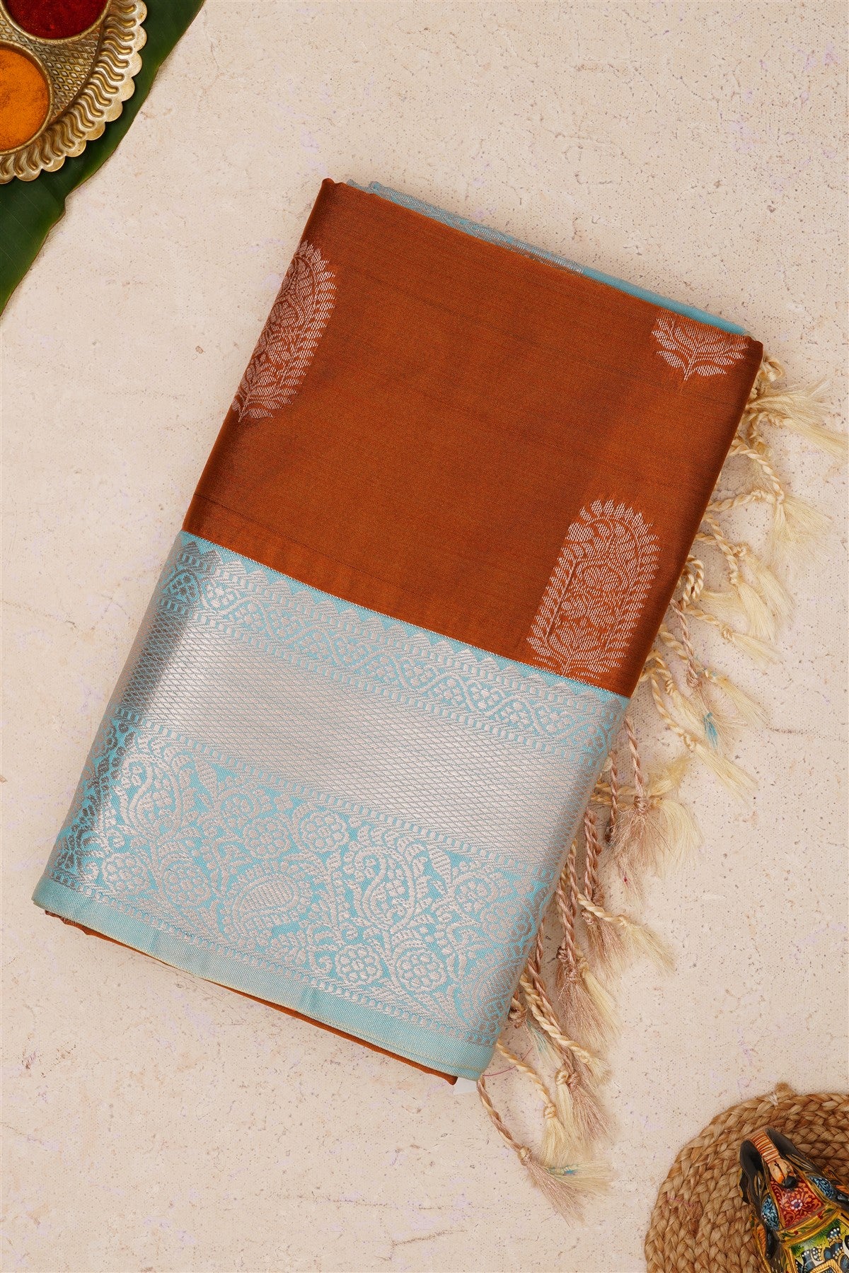 Fancy Vintage Soft Silk Rust Saree