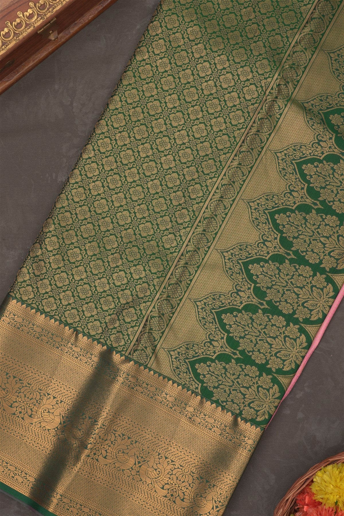 Semi Kanchipuram Silk Blend Baby Pink Saree