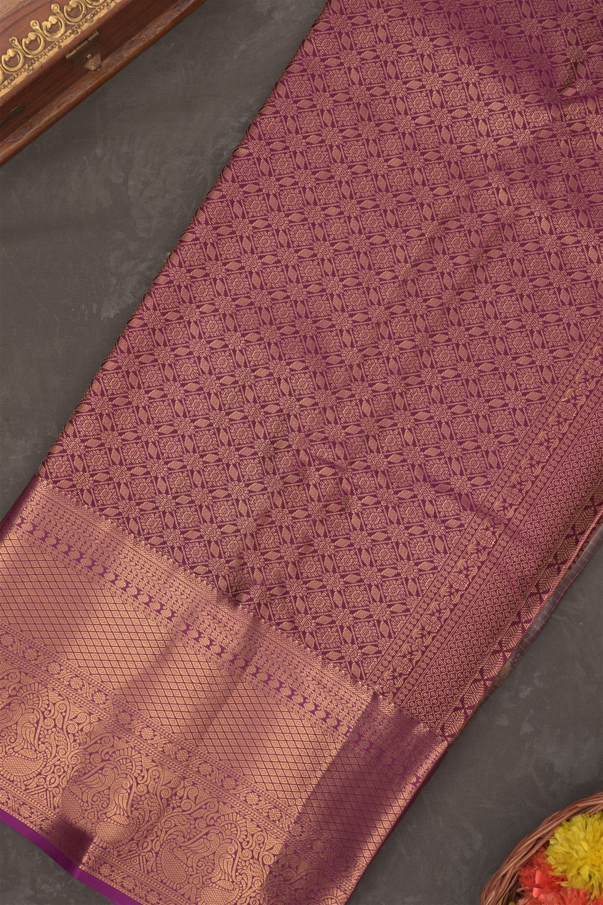 Semi Kanchipuram Silk Blend Grey Saree