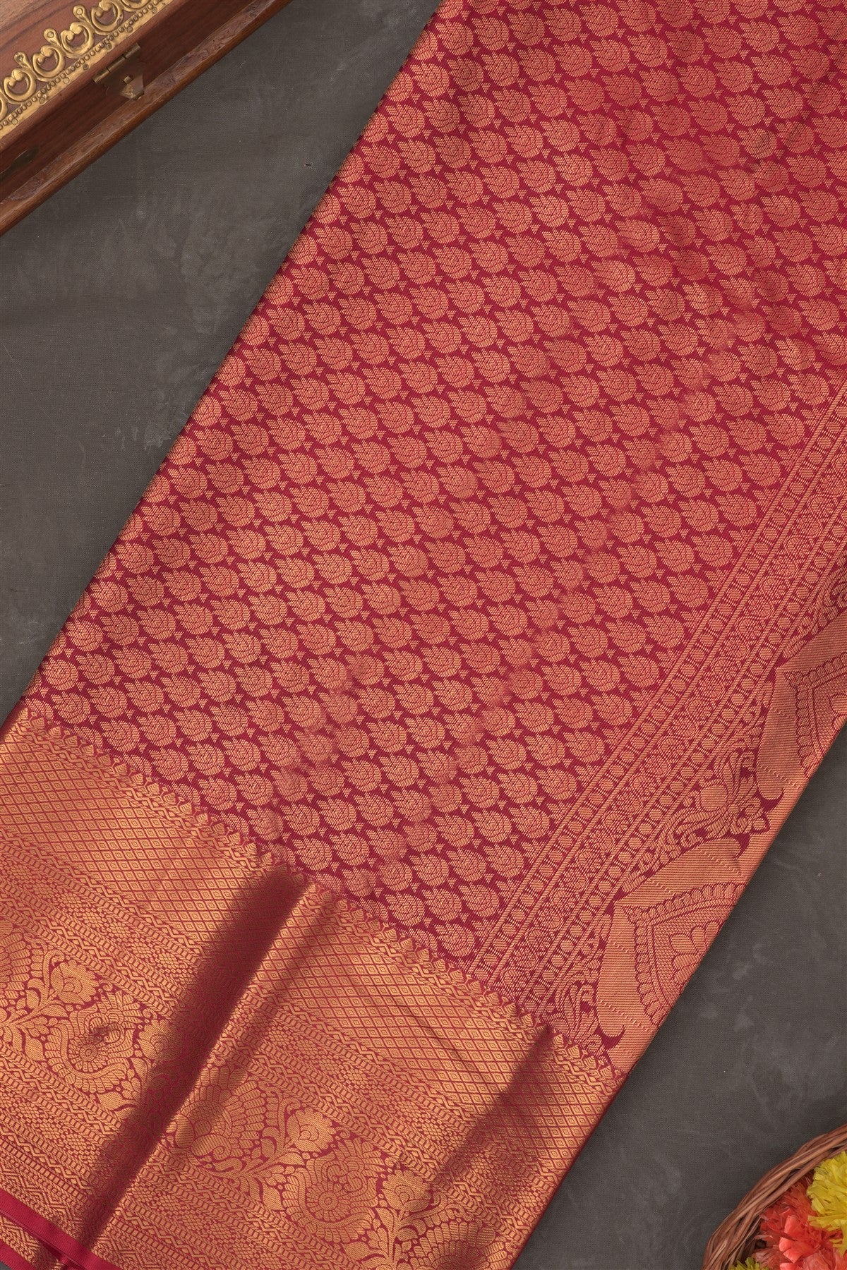 Semi Kanchipuram Silk Blend Grey Saree