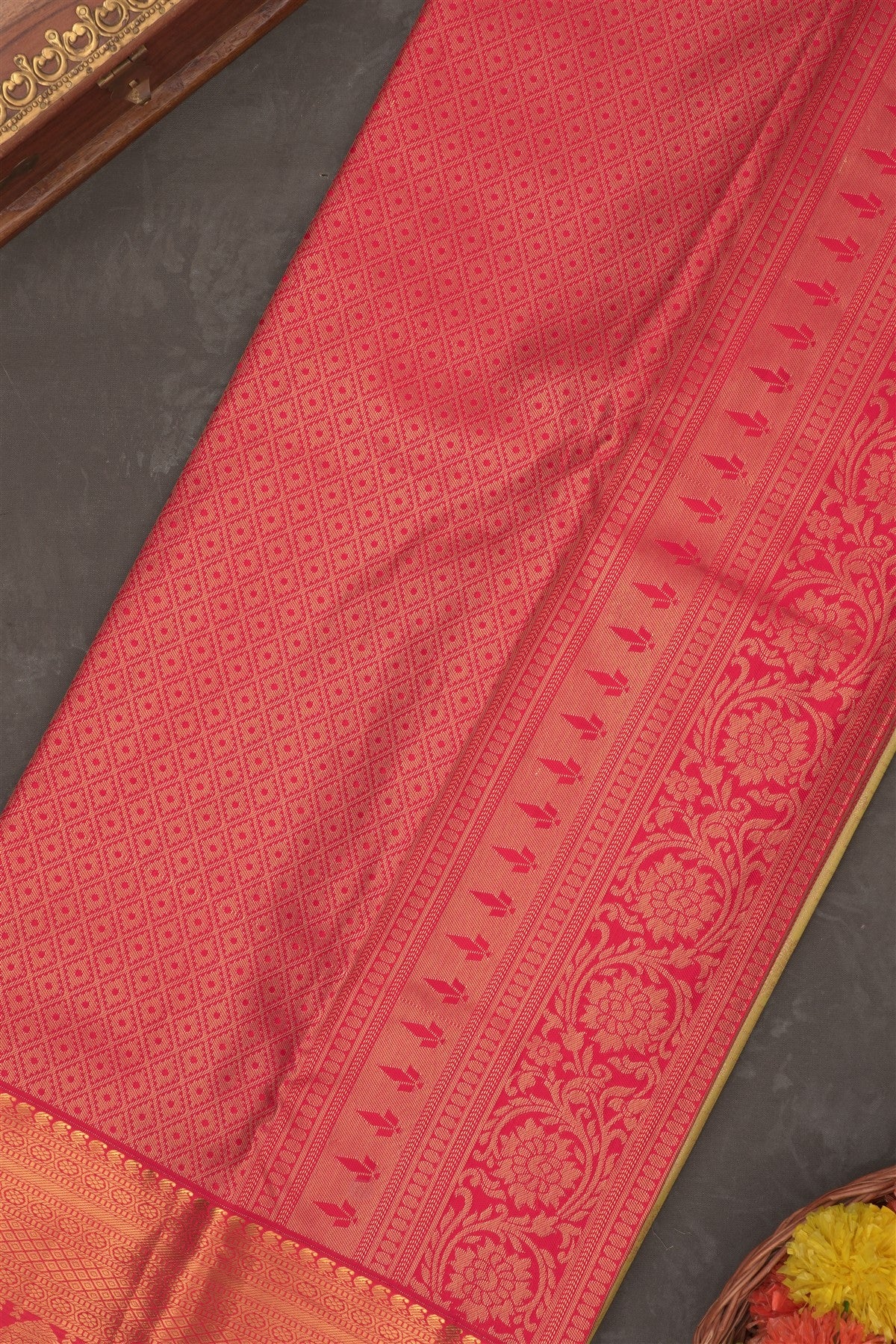 Semi Kanchipuram Silk Blend Lemon Yellow Saree
