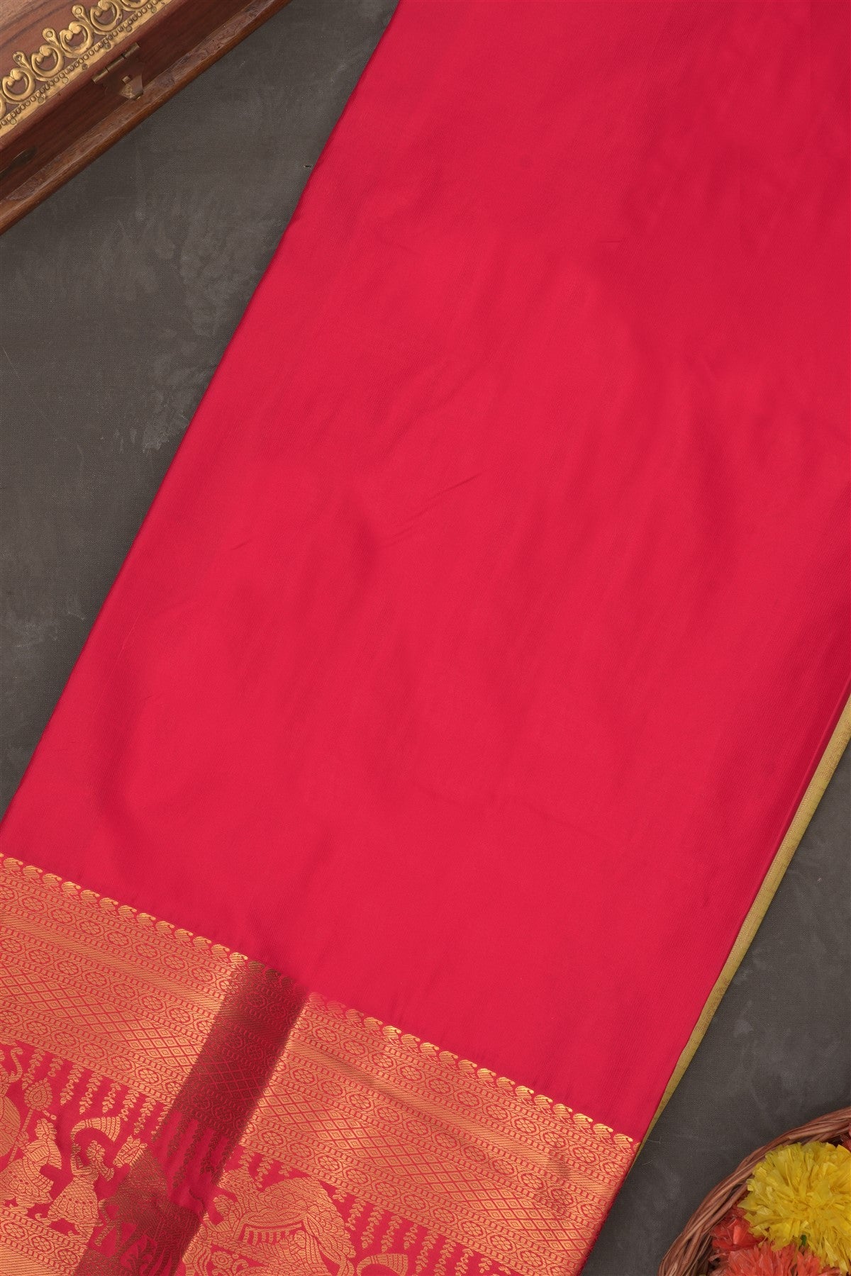 Semi Kanchipuram Silk Blend Lemon Yellow Saree