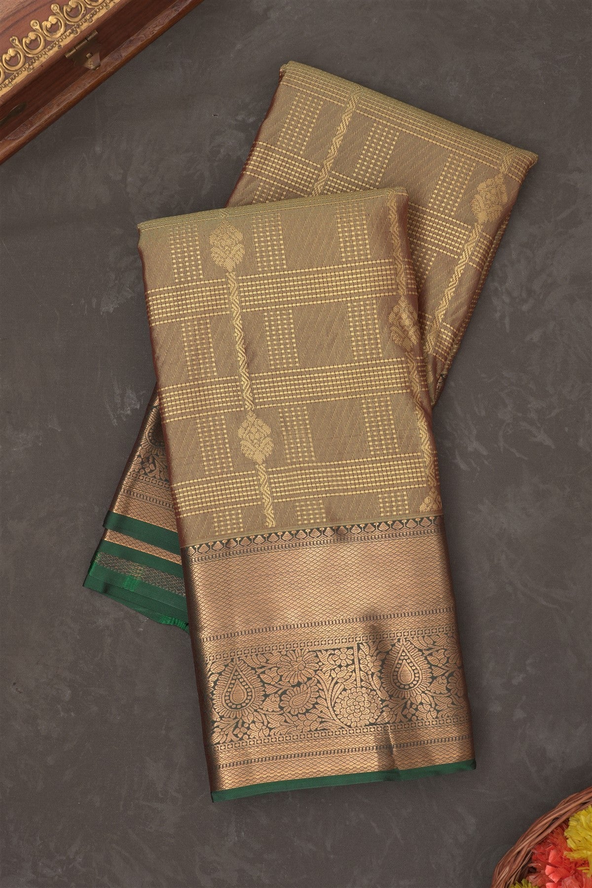 Semi Kanchipuram Silk Blend Light Green Saree