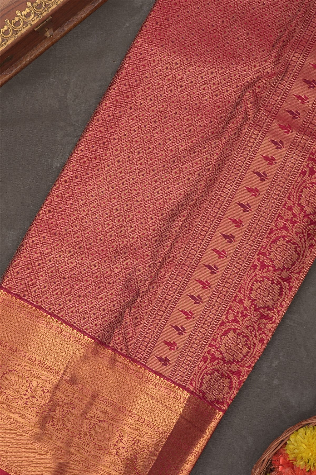 Semi Kanchipuram Silk Blend Grey Saree