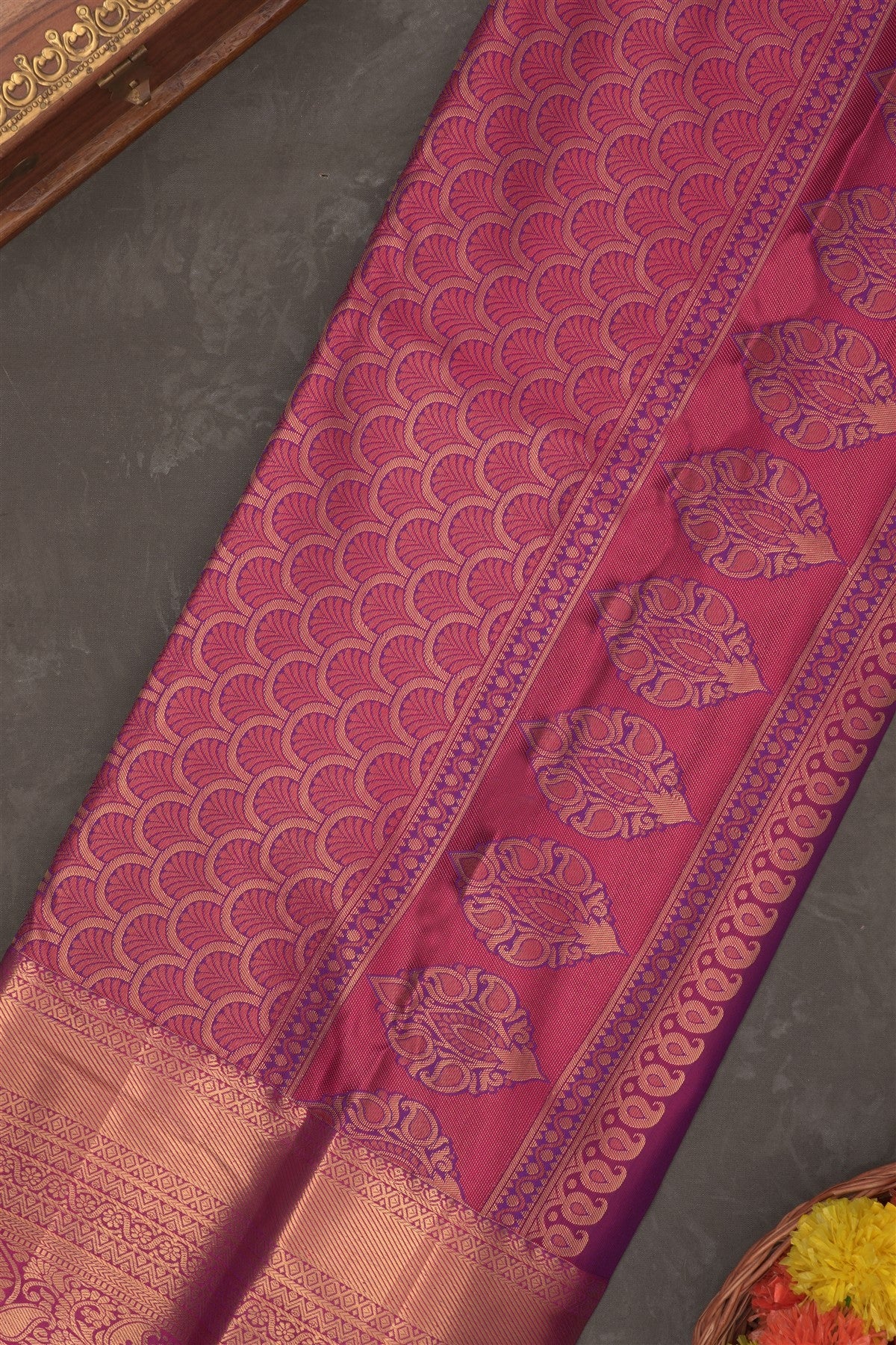 Semi Kanchipuram Silk Blend Rama Green Saree