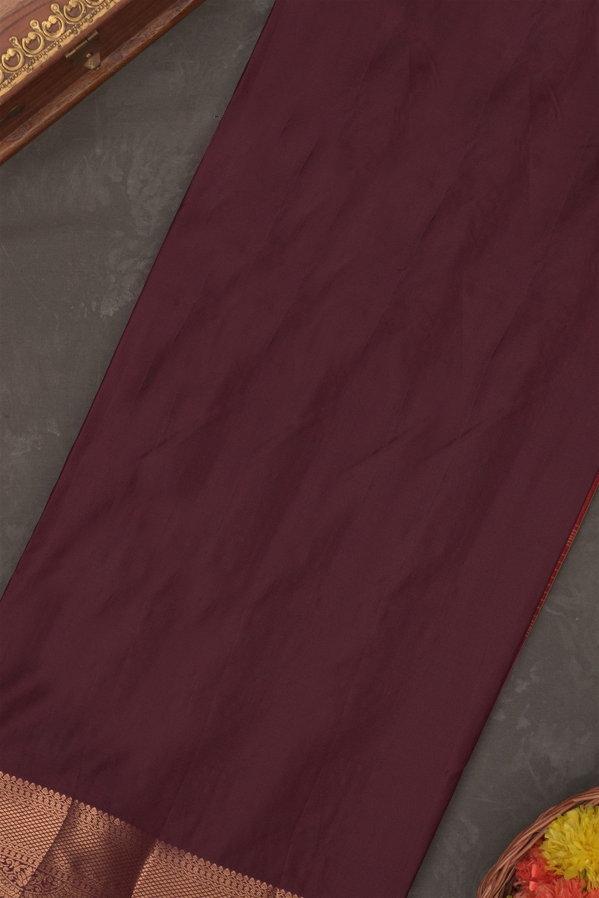 Semi Kanchipuram Silk Blend Rust Saree
