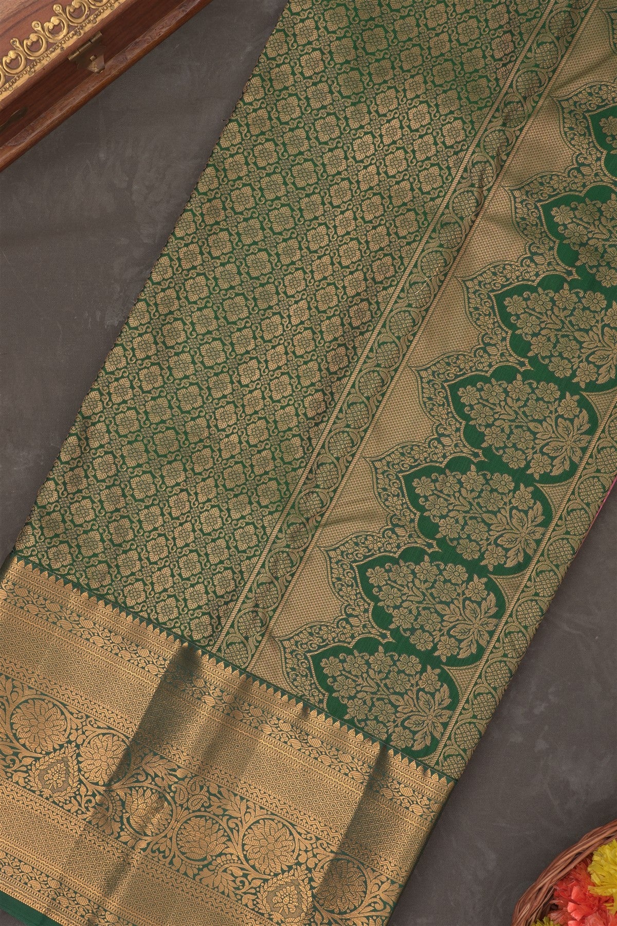 Semi Kanchipuram Silk Blend Baby Pink Saree