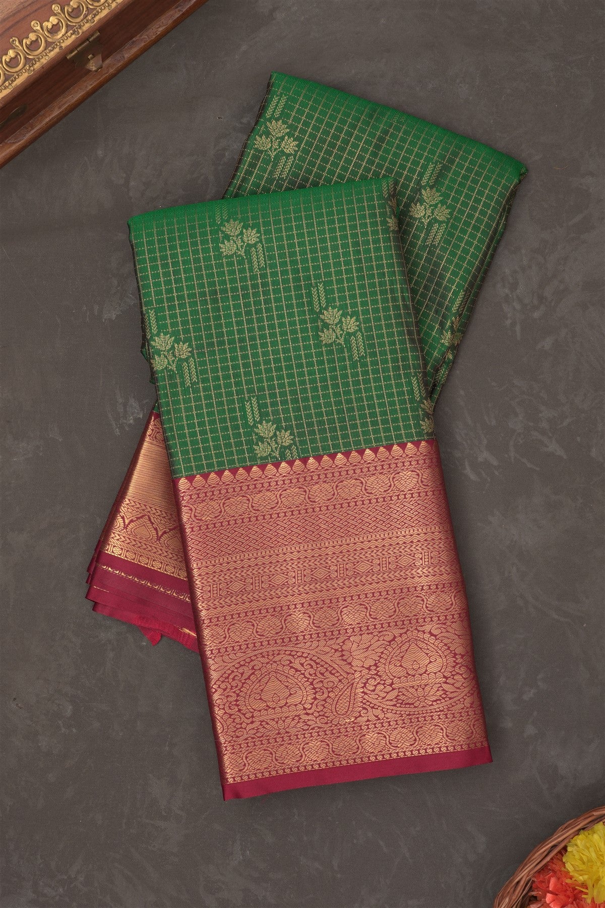Semi Kanchipuram Silk Blend Green Saree