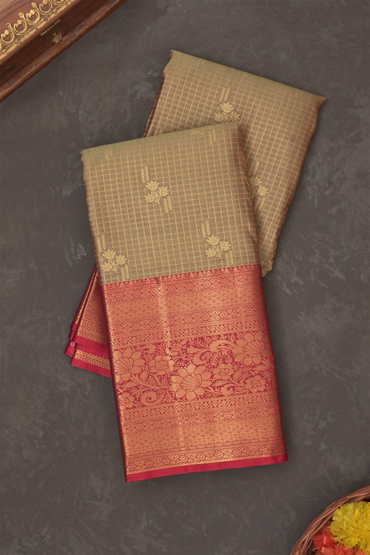 Semi Kanchipuram Silk Blend Light Green Saree