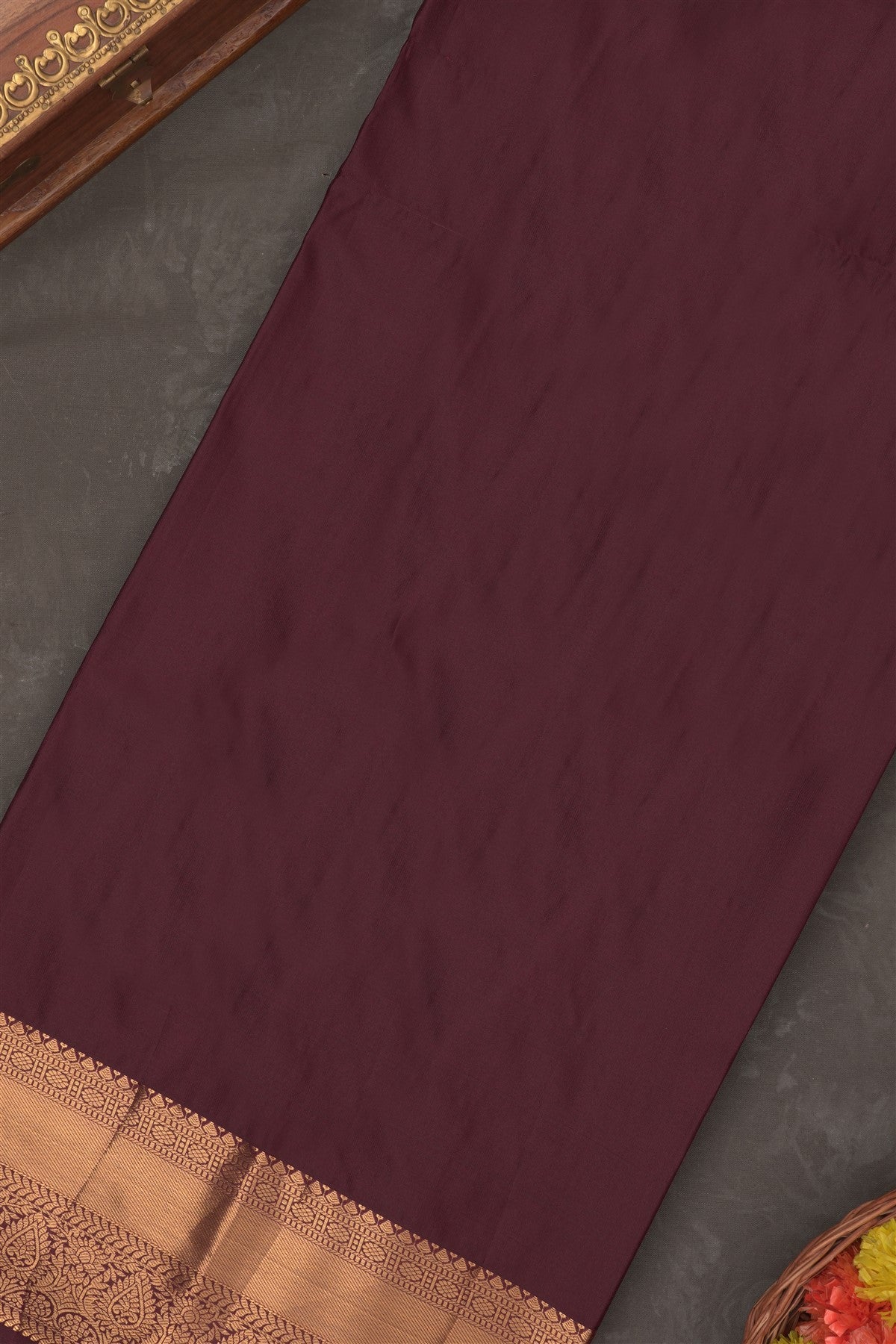 Semi Kanchipuram Silk Blend Rust Saree