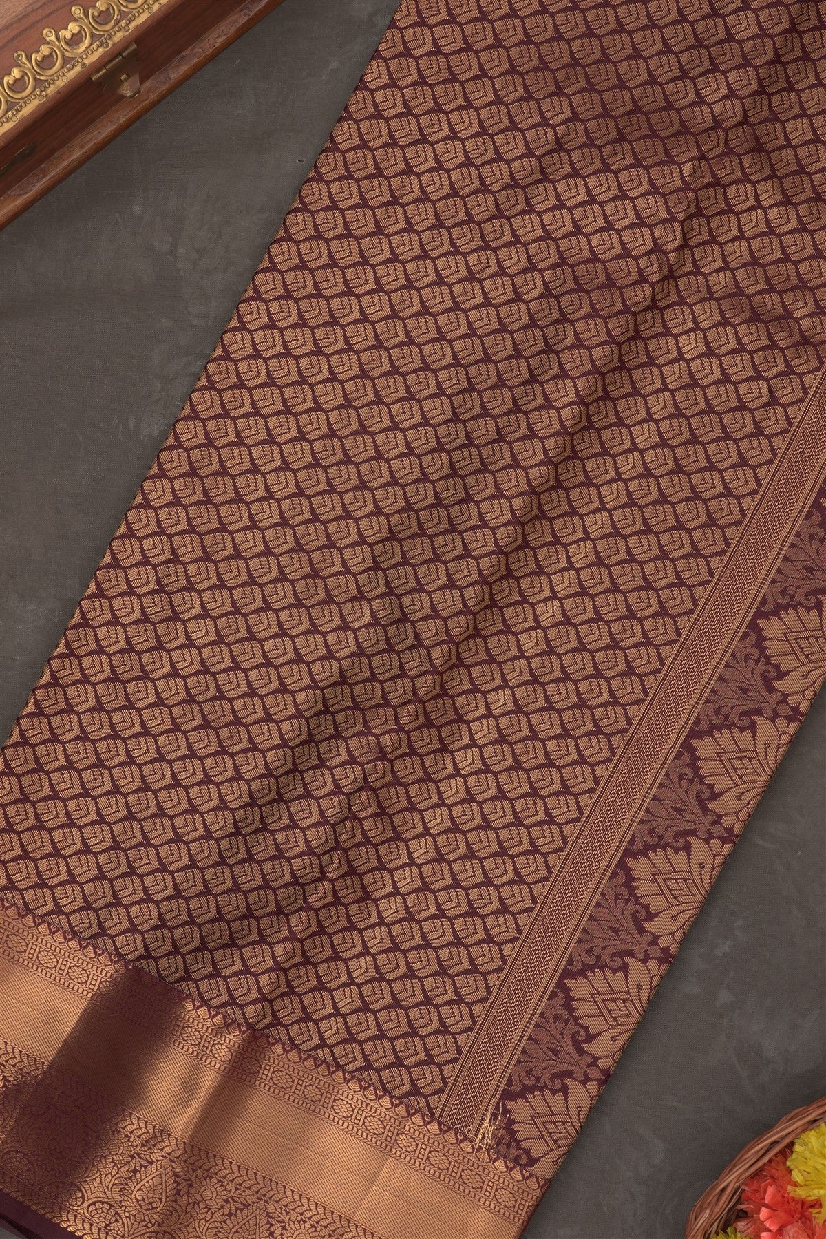 Semi Kanchipuram Silk Blend Rust Saree