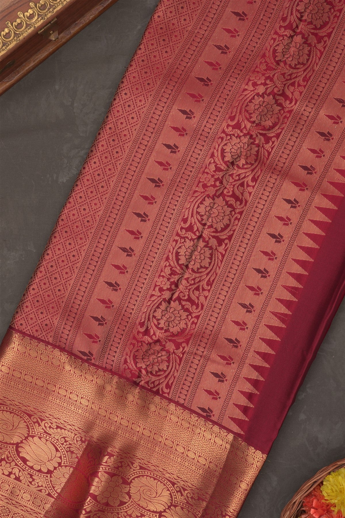 Semi Kanchipuram Silk Blend Grey Saree