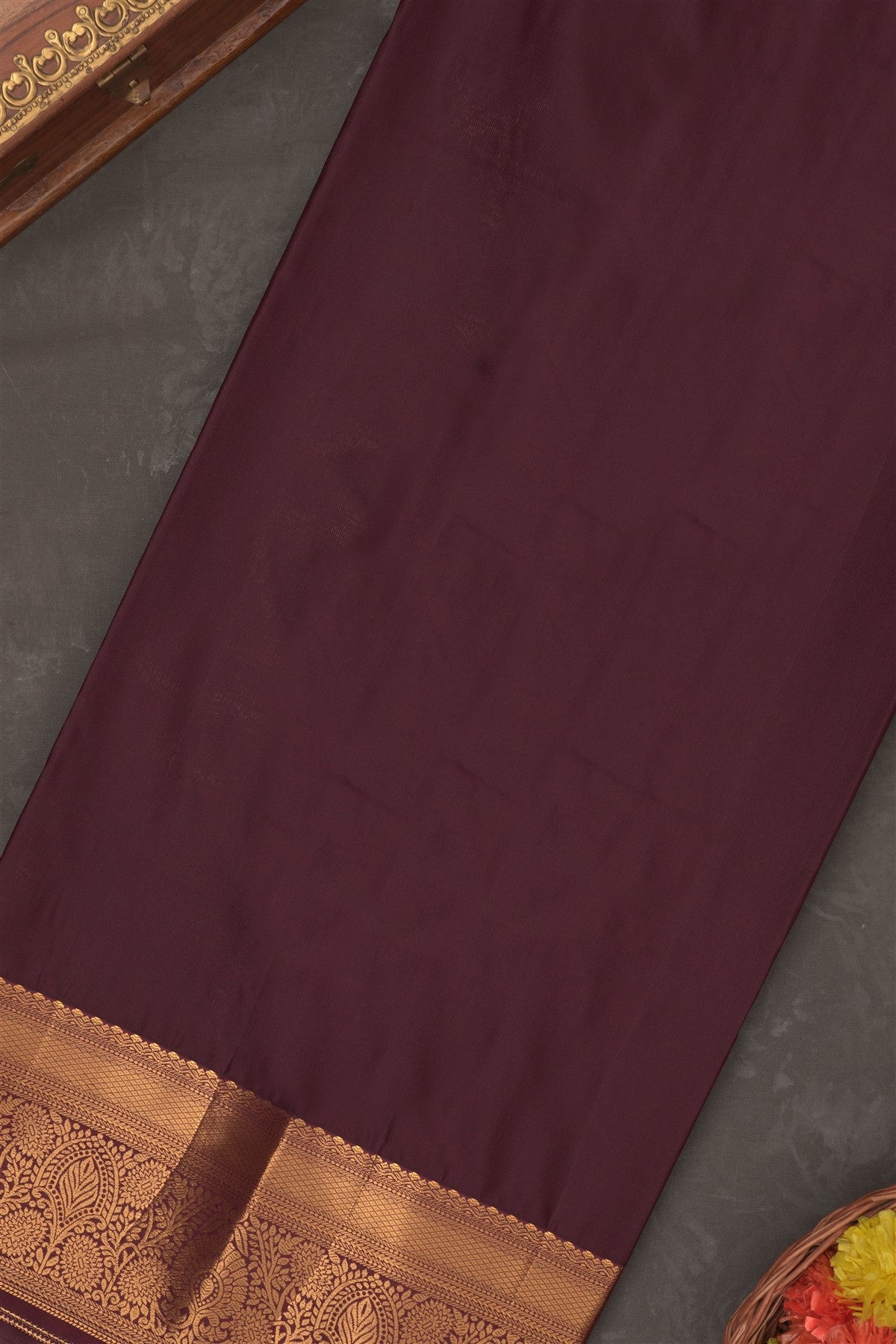 Semi Kanchipuram Silk Blend Rust Saree