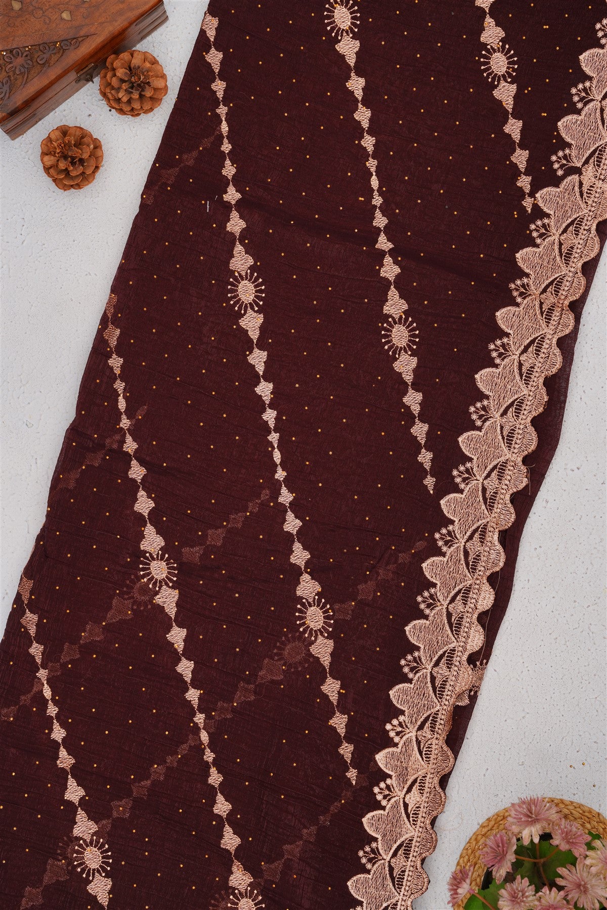 Fancy Frendy Chiffon Dark Brown Saree