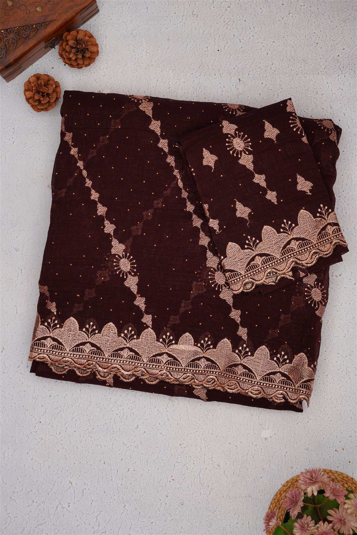 Fancy Frendy Chiffon Dark Brown Saree
