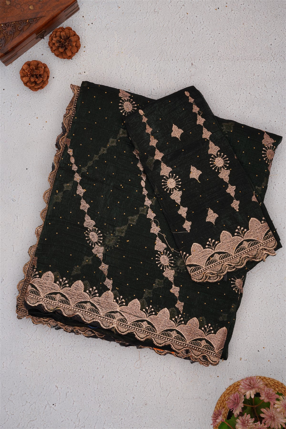 Fancy Frendy Chiffon Dark Green Saree