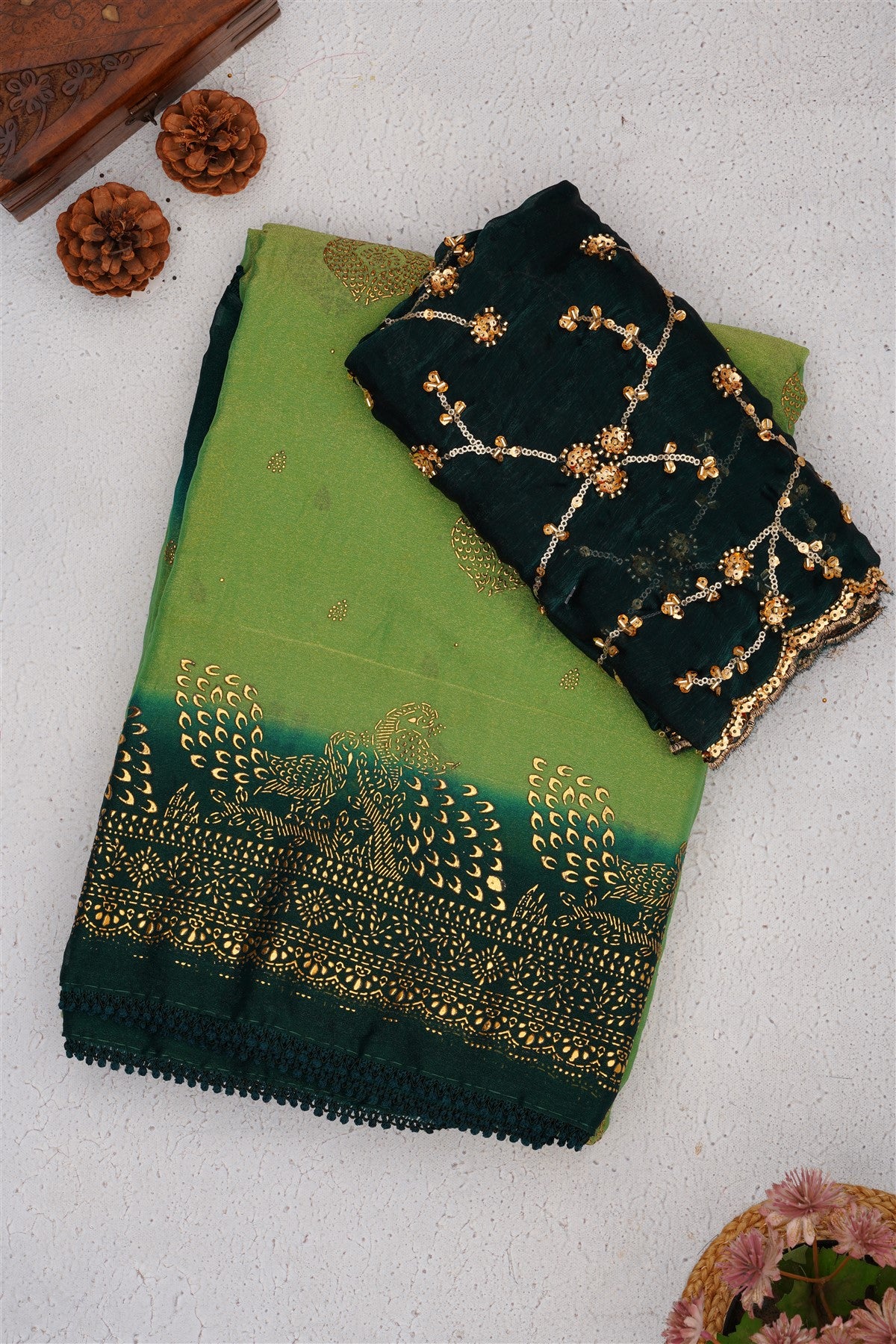 Fancy Shimmer Chiffon Light Green Saree