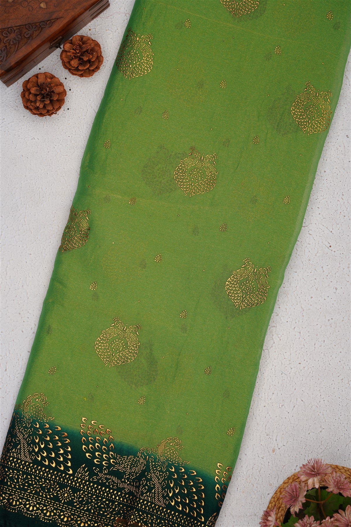 Fancy Shimmer Chiffon Light Green Saree
